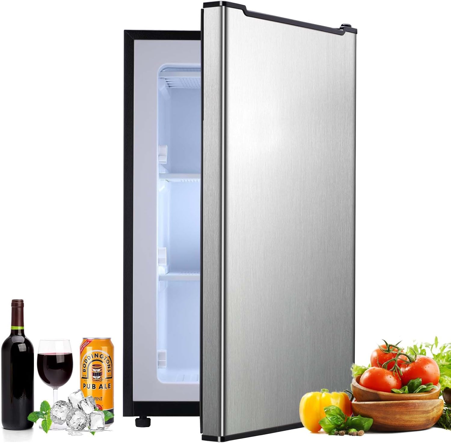 3.2 Cu. Ft. Compact Upright Freezer with 2 Shelves and 3 Level Adjustable Thermostat, Ideal for Office, Bar, Kitchen and Dorm, Silver