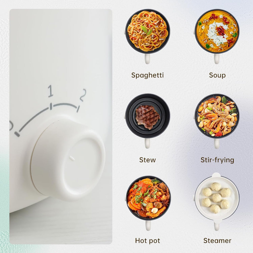 White Ramen Cooker Electric Mini 1.2L with Steamer Nonstick Coating K822