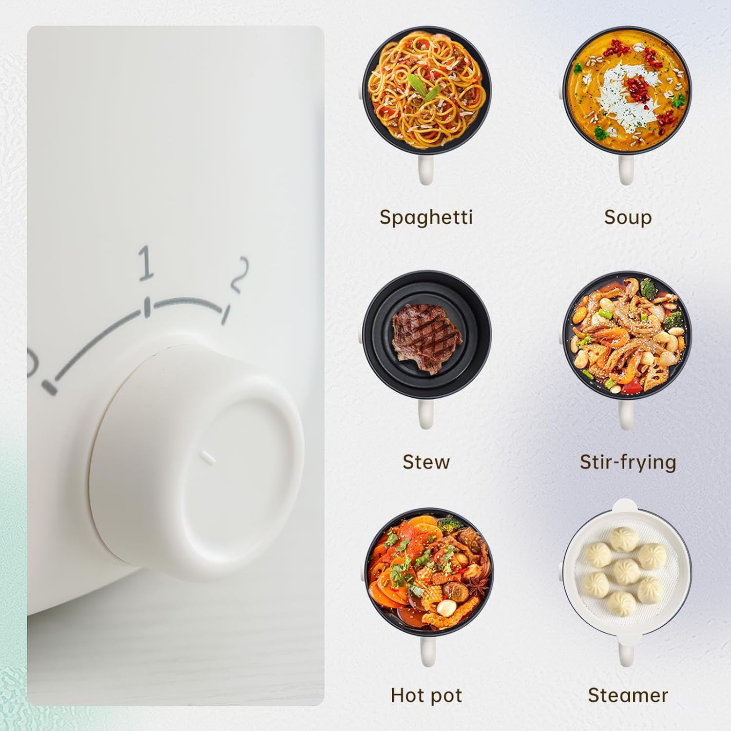 White Ramen Cooker Electric Mini 1.2L with Steamer Nonstick Coating K822