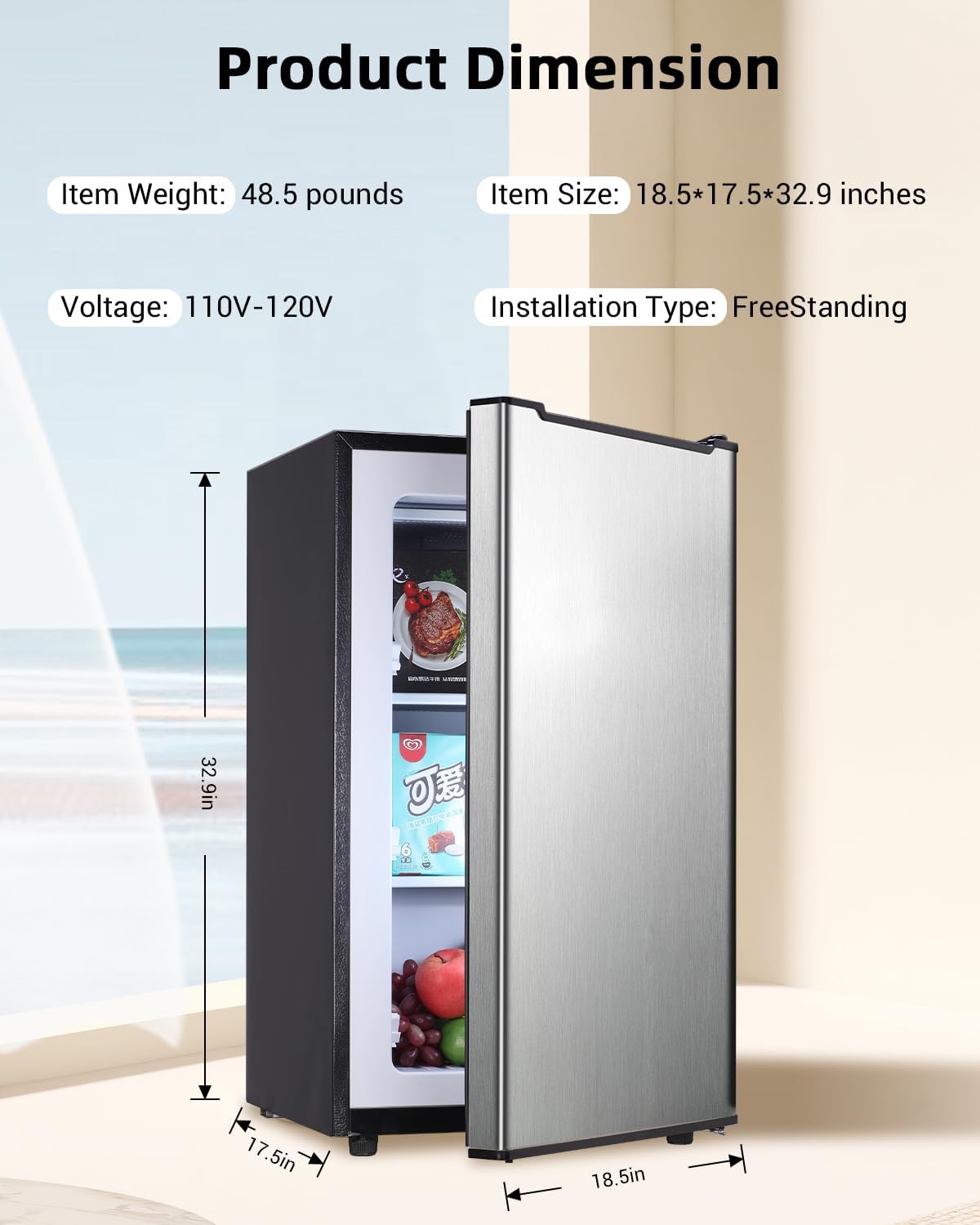 Compact Upright Freezer 3.2 Cu Ft with Adjustable Thermostat, Silver S79588