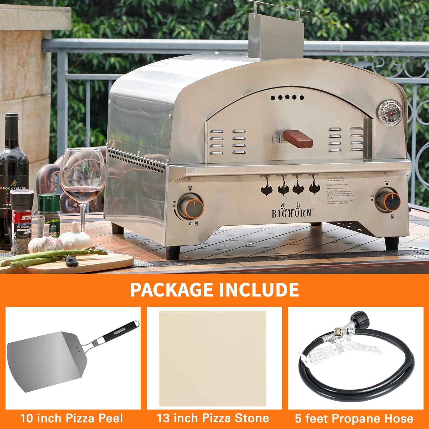 BIG HORN OUTDOORS Gas Pizza Oven, Portable Propane Pizza Oven with 13 inch Pizza Stone Z288240