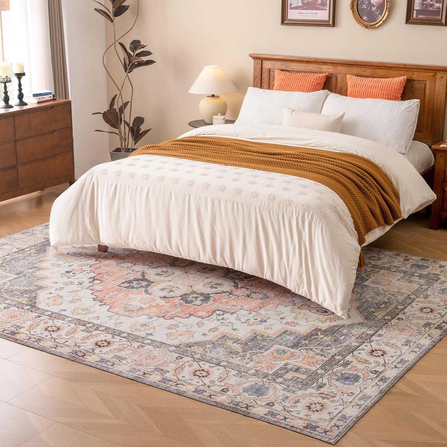 VK VK·LIVING Machine Washable Vintage Area Rug 5'x7' Mistyrose S8853
