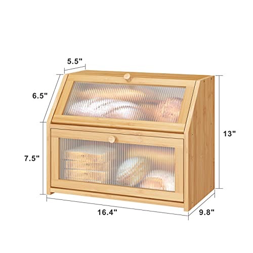 Vriccc Large Bamboo Wood Bread Box for Kitchen Counter J993