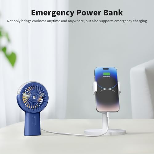 Otlonpe Portable Misting Fan, 4000mAh Rechargeable Handheld Fan with Power Bank B842