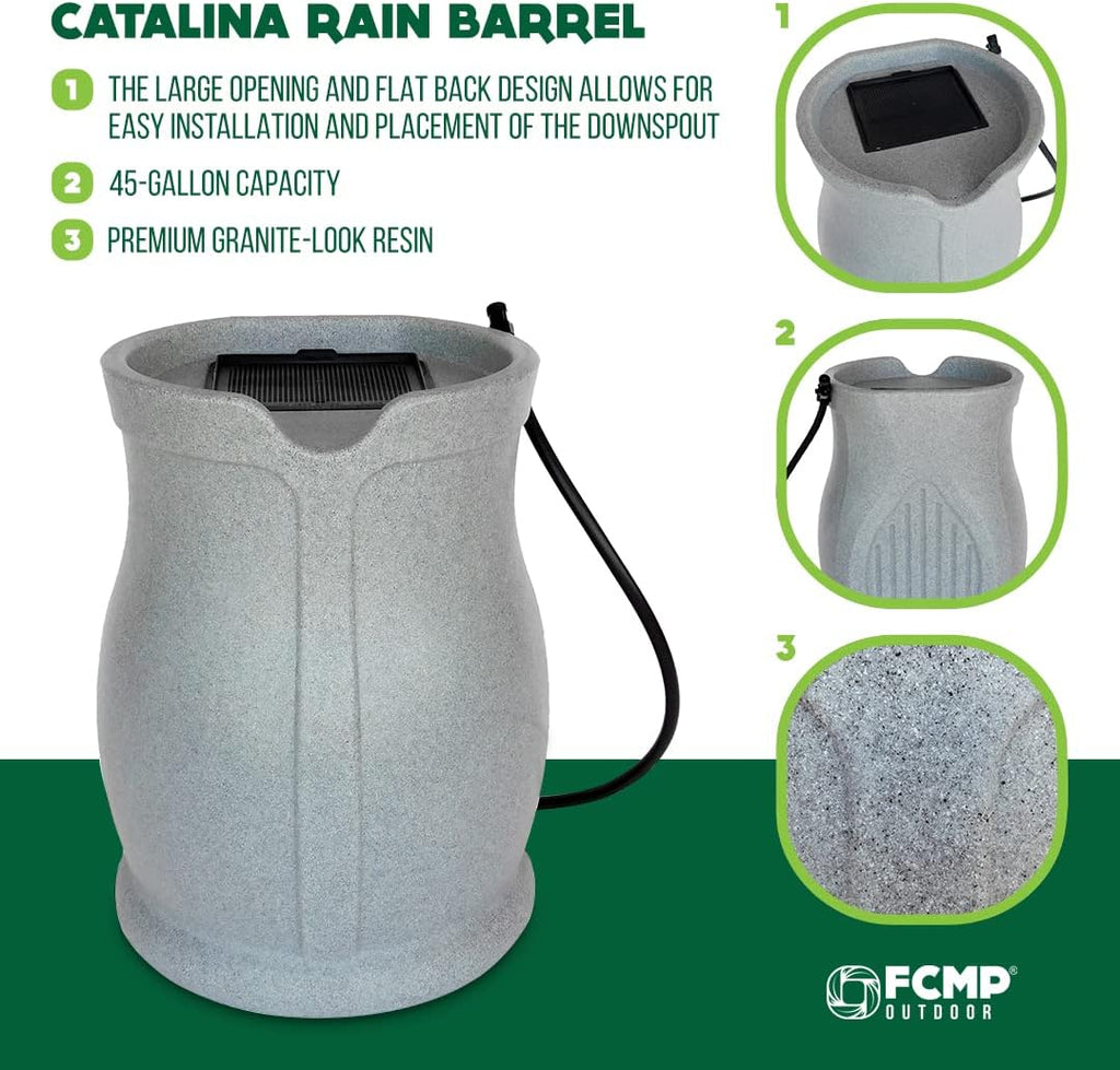 FCMP Outdoor Catalina 45 Gallon Rain Water Barrel Catcher System, Light Granite Z509076