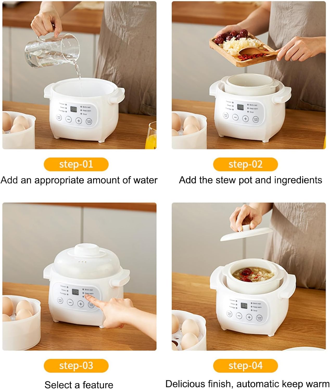 Mini Ceramic Stew Cooker Electric Soup Pot with PTC Heating F928