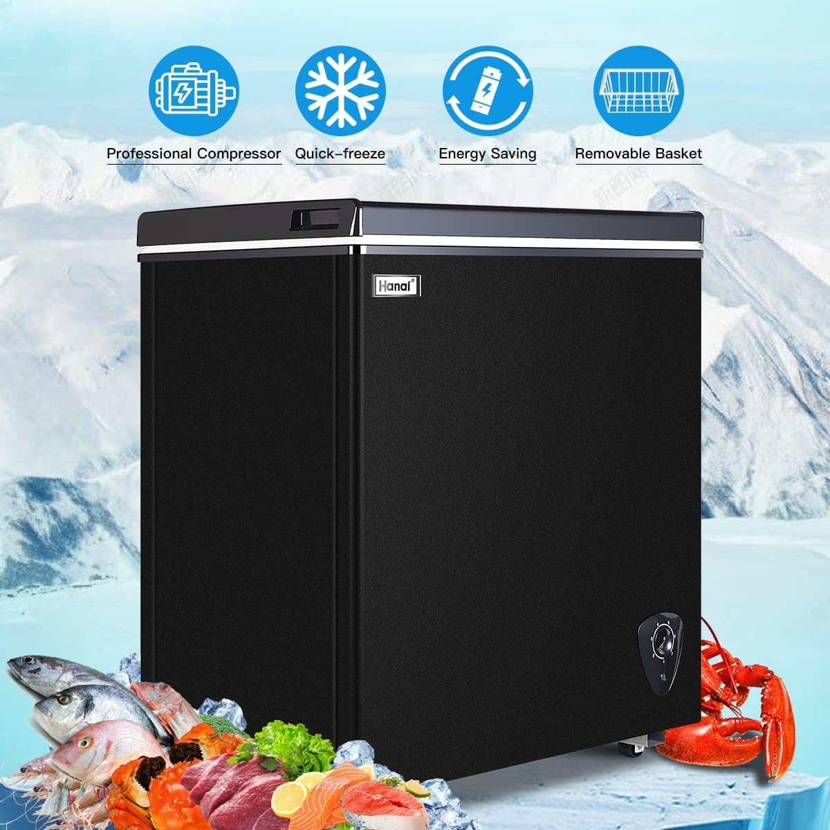 WANAI 5.0 Cu Ft Chest Freezer with Removable Basket T5224