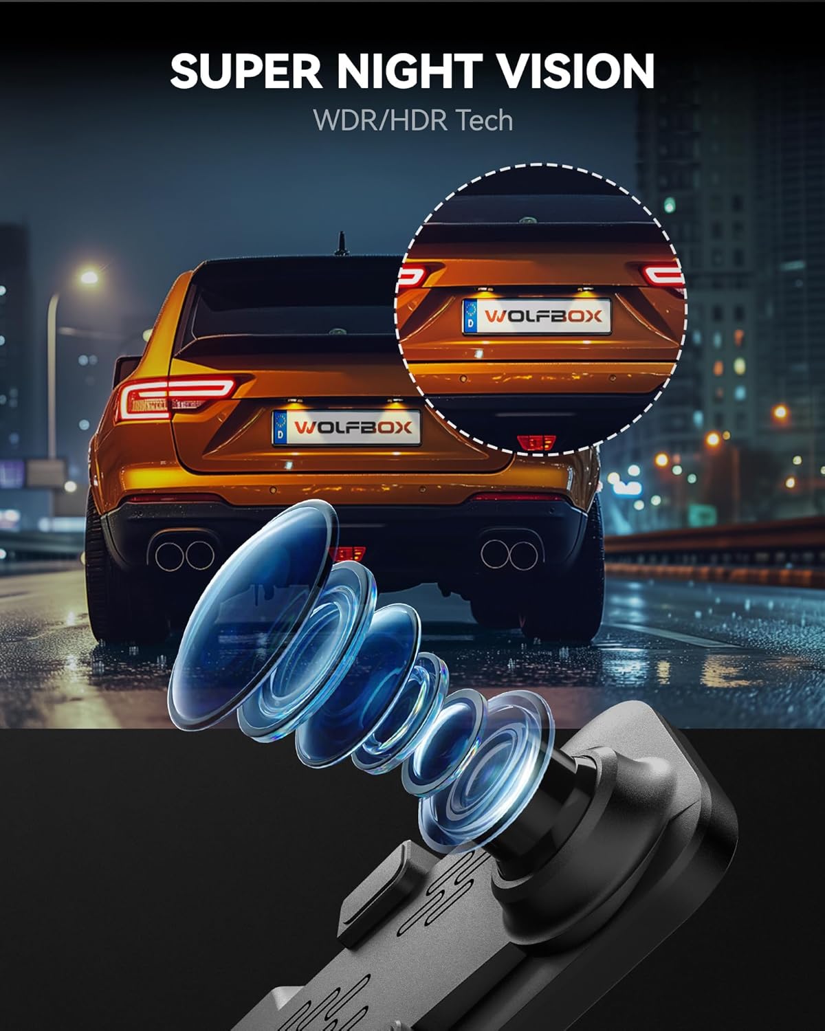 WOLFBOX G840S 12" 4K Mirror Dash Cam Backup Camera with Front and Rear Dual Cameras L37563