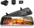 WOLFBOX G840S 12" 4K Mirror Dash Cam Backup Camera, 2160P Full HD Smart Rearview Mirror for Cars & Trucks, Front and Rear View Dual Cameras, Night Vision, Parking Assistance, Free 32GB Card & GPS