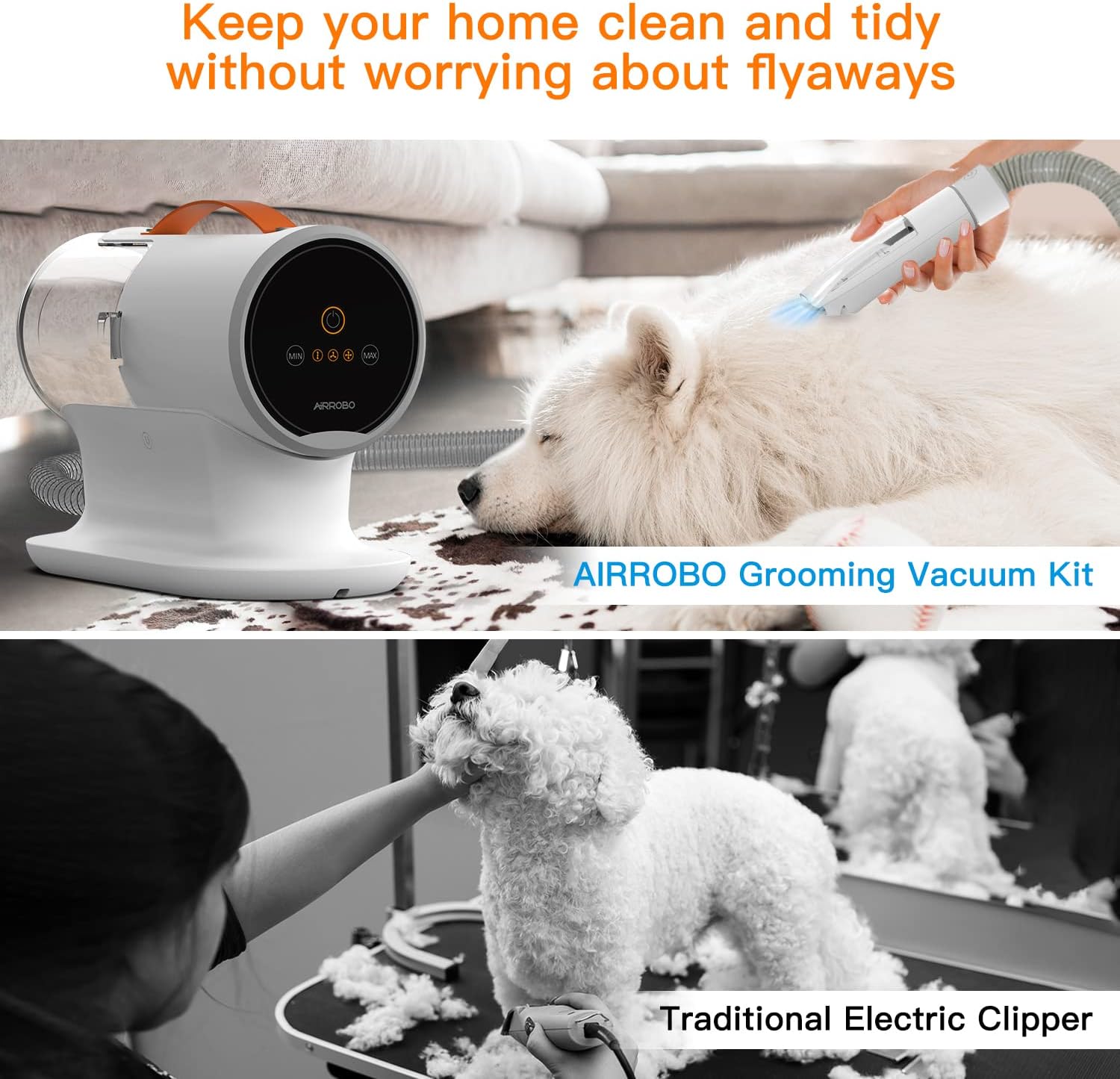 AIRROBO PG100 Dog Grooming Vacuum, 12000Pa Suction, 5 Pet Grooming Tools V151