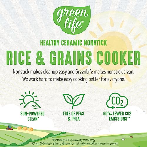 GreenLife PFAS-Free 4-Cup Rice and Grains Cooker, Ceramic Nonstick G296655