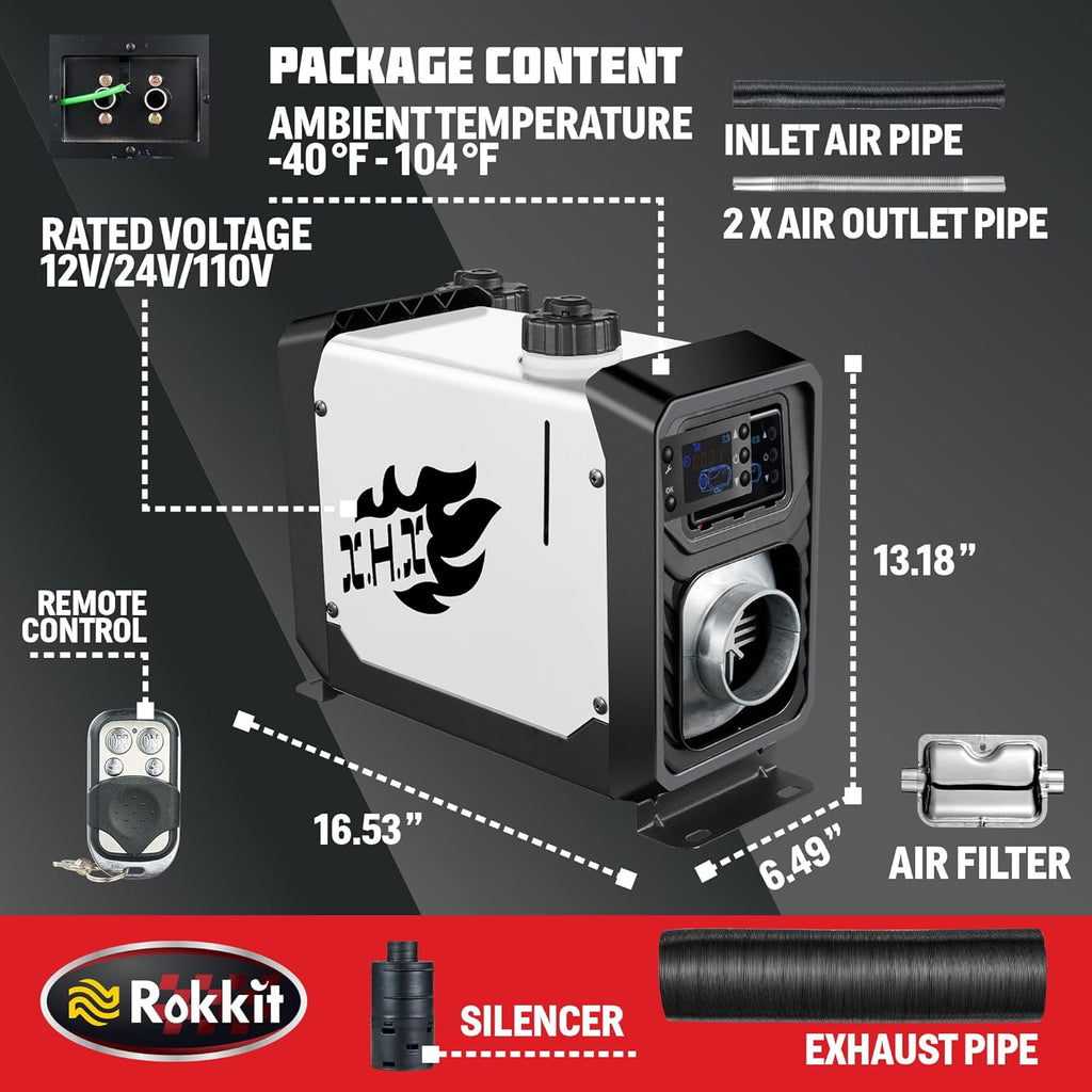8KW Diesel Air Heater with LCD Monitor and Remote Control for RV, Camper, Tent K24076