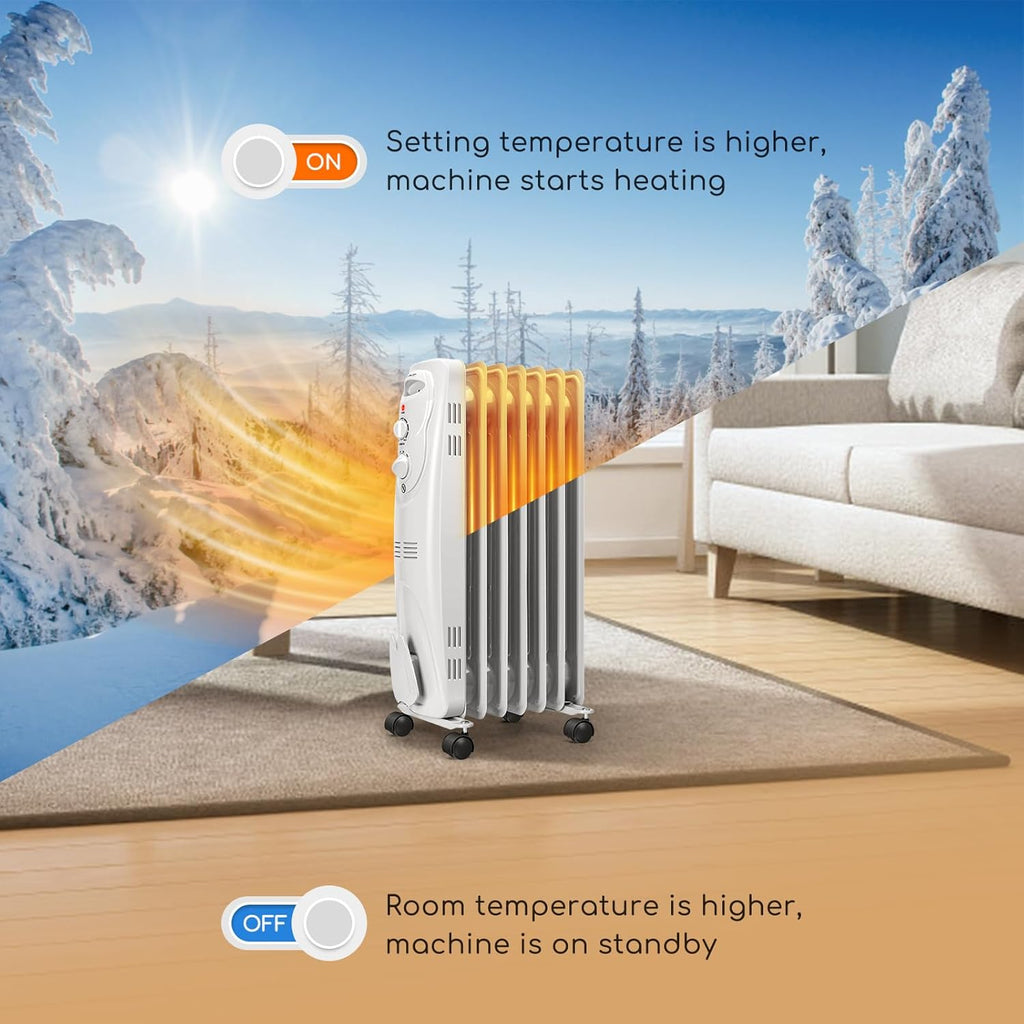 Aigostar 1500W Oil Filled Radiator Heater, 7-Fin, Adjustable Thermostat Y544