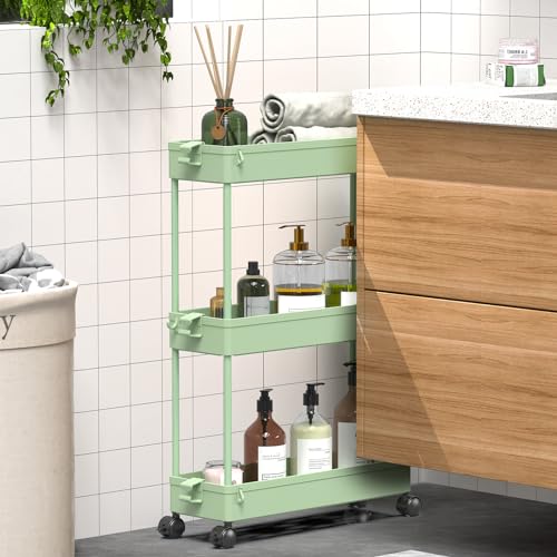 SPACEKEEPER Slim Storage Cart 3 Tier Rolling Utility Cart for Kitchen Bathroom Laundry W793657