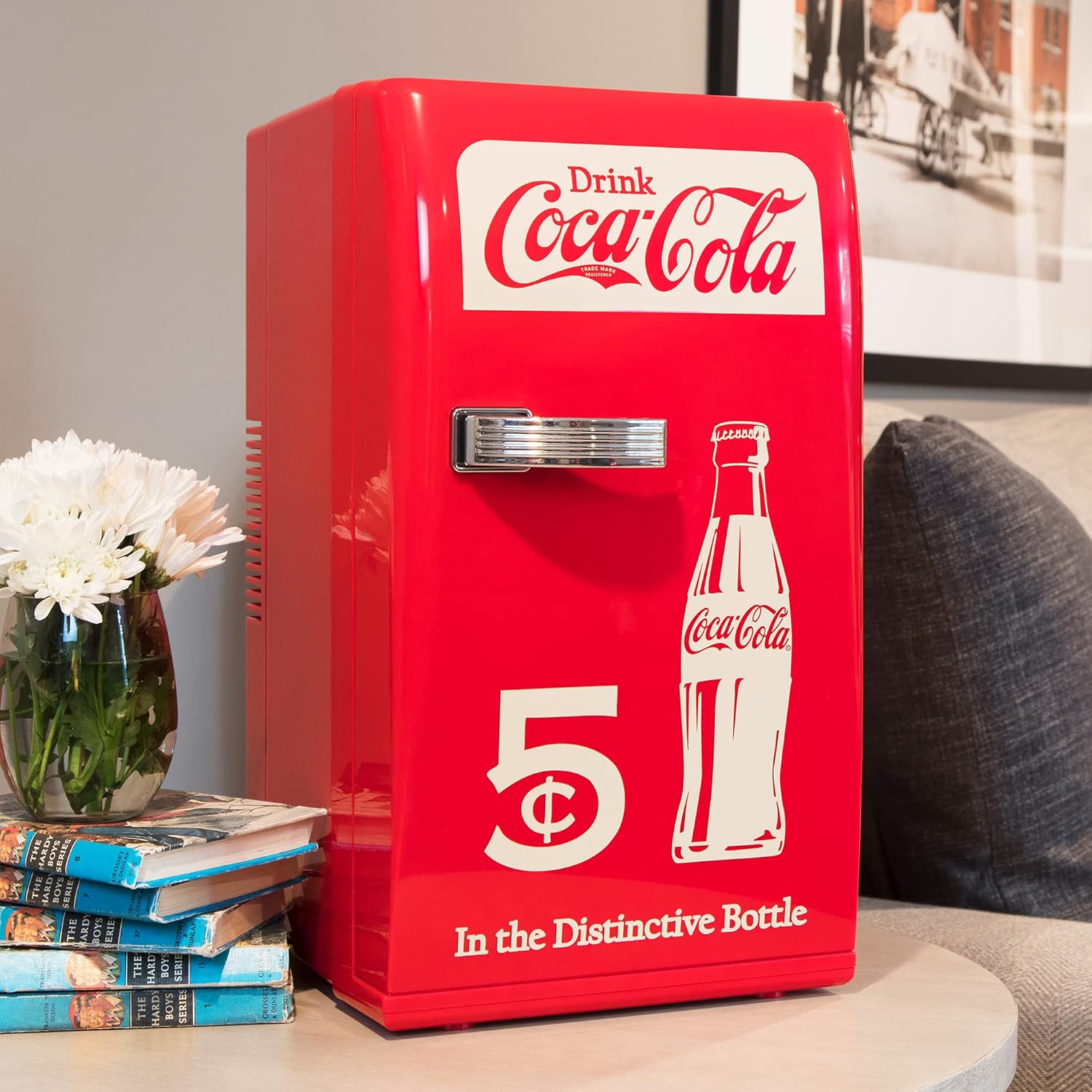 Coca-Cola Retro 18 Can Mini Fridge 22L, AC/DC Portable Cooler with 12V and AC Cords P411416