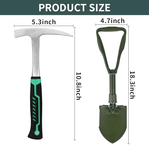 Geology Rock Pick Hammer Kit 15 PCS with Digging Chisels & Shovel E8177