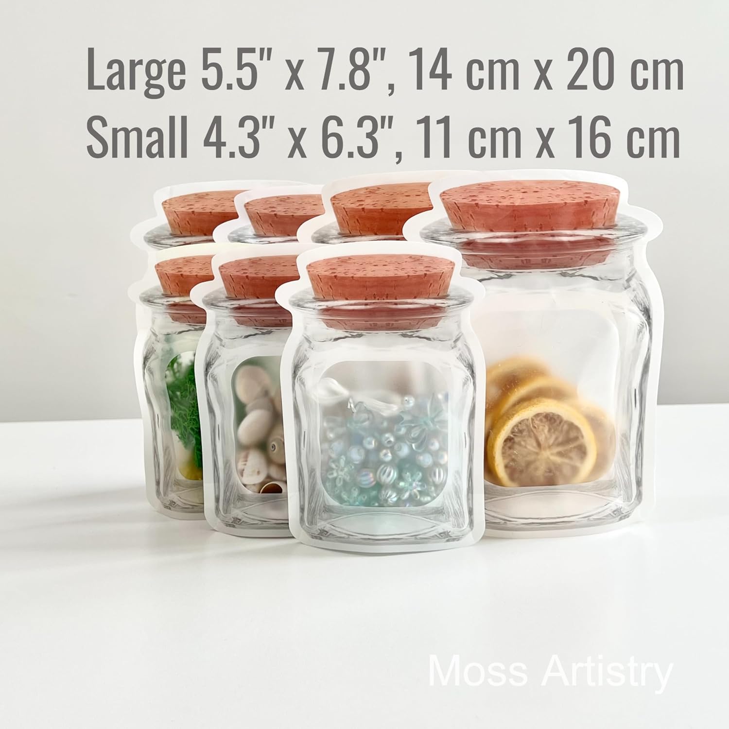 50 PCS Reusable Ziplock Bags Mason Jar Shape for Snacks Cereals Nuts X903