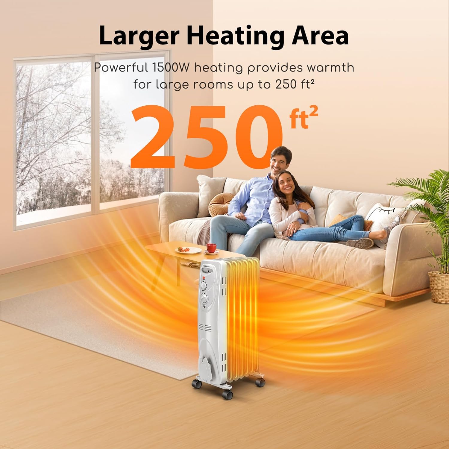 Aigostar 1500W Oil Filled Radiator Heater, 7-Fin, Adjustable Thermostat Y544