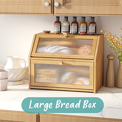 Vriccc Large Bamboo Wood Bread Box for Kitchen Counter J993