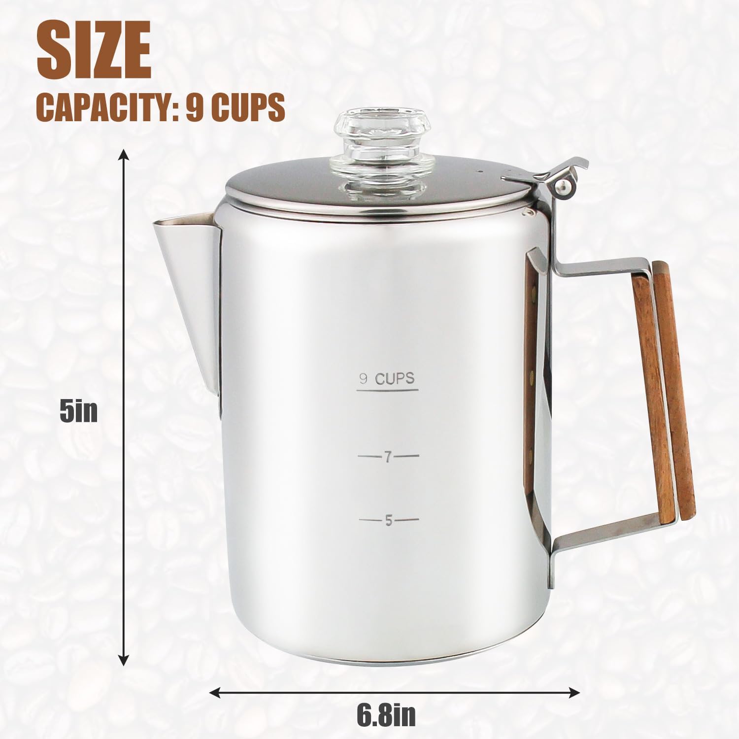 Stainless Steel Coffee Percolator 9 Cup with Heat Resistant Glass Knob W17517