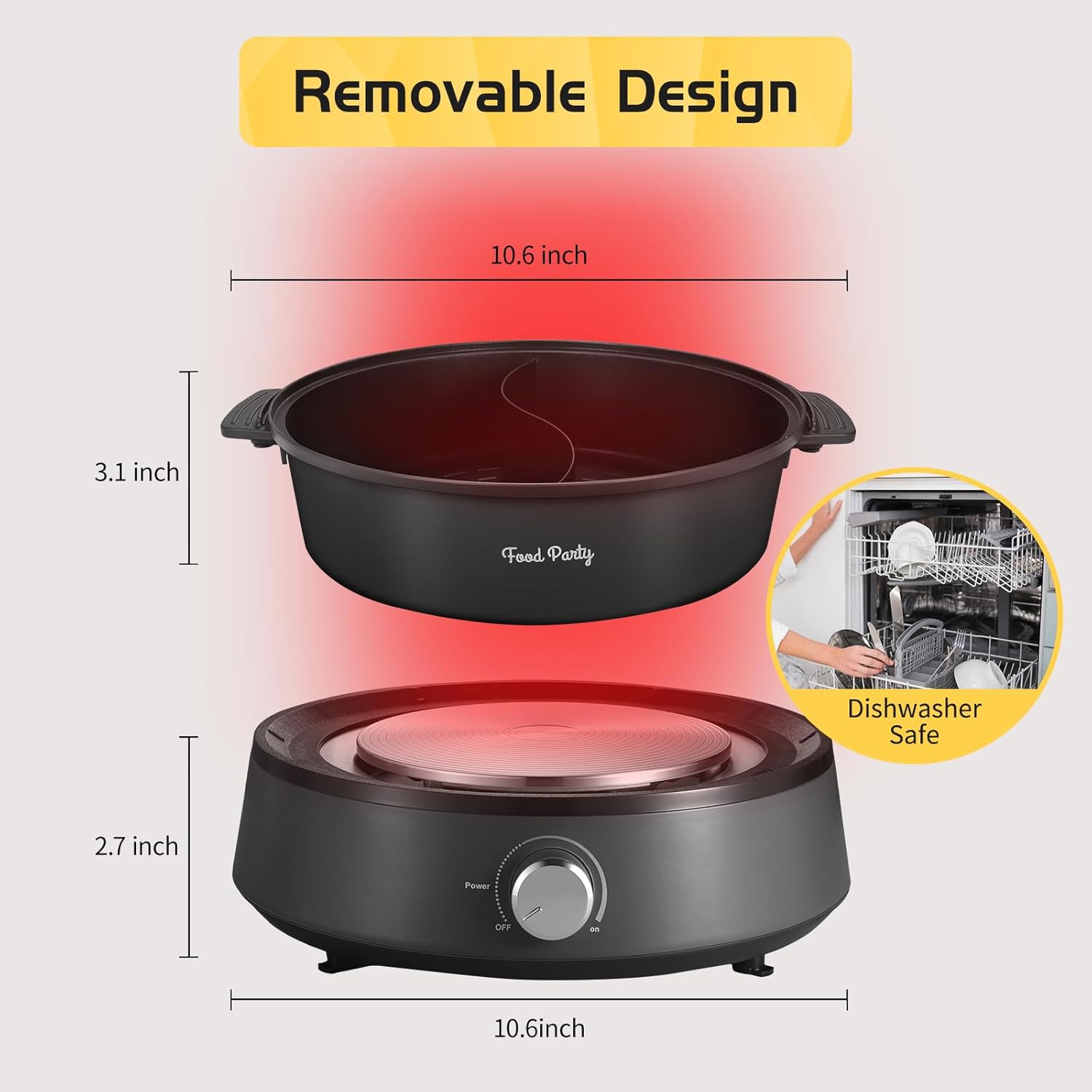 Electric Hot Pot with Divider, 5L Dual-Sided Shabu Shabu Cooker, Non-Stick 110V O492608