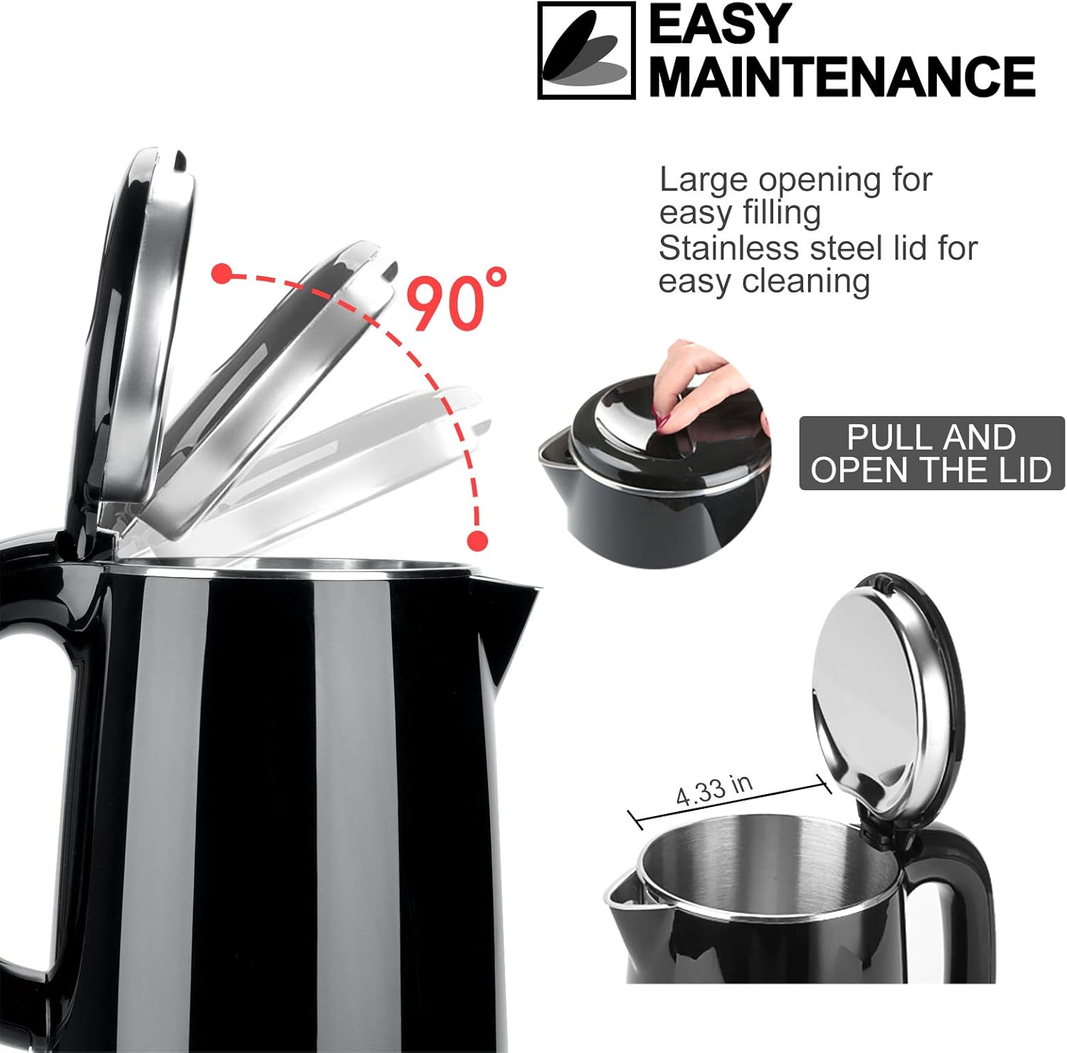 Secura Stainless Steel Double Wall Electric Kettle 1.0L Black E806