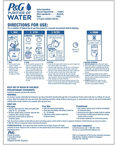 P&G Purifier of Water Portable Water Purification Powder Packets for Camping and Hiking D569