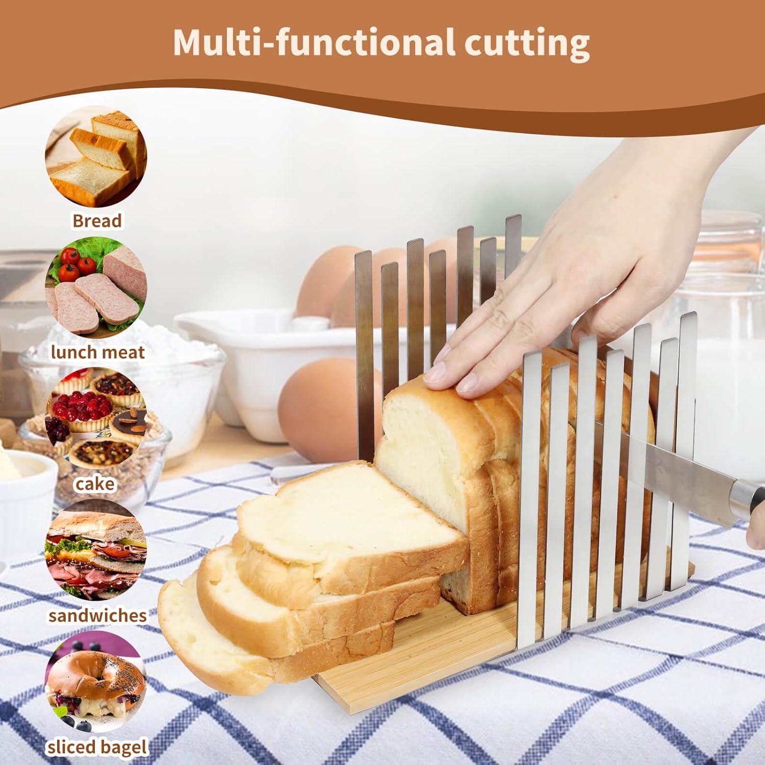 Stainless Steel Bread Slicer with Bamboo Cutting Board T432