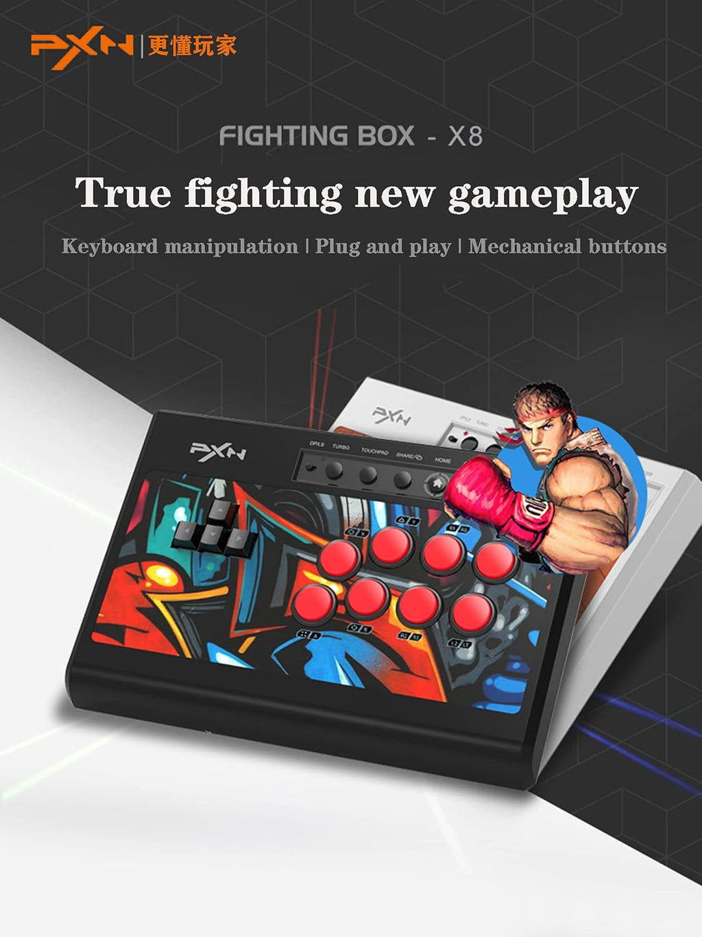PXN-X8 Arcade Fight Stick Mechanical Controller for PC, PS3, PS4, Xbox, Switch O733556