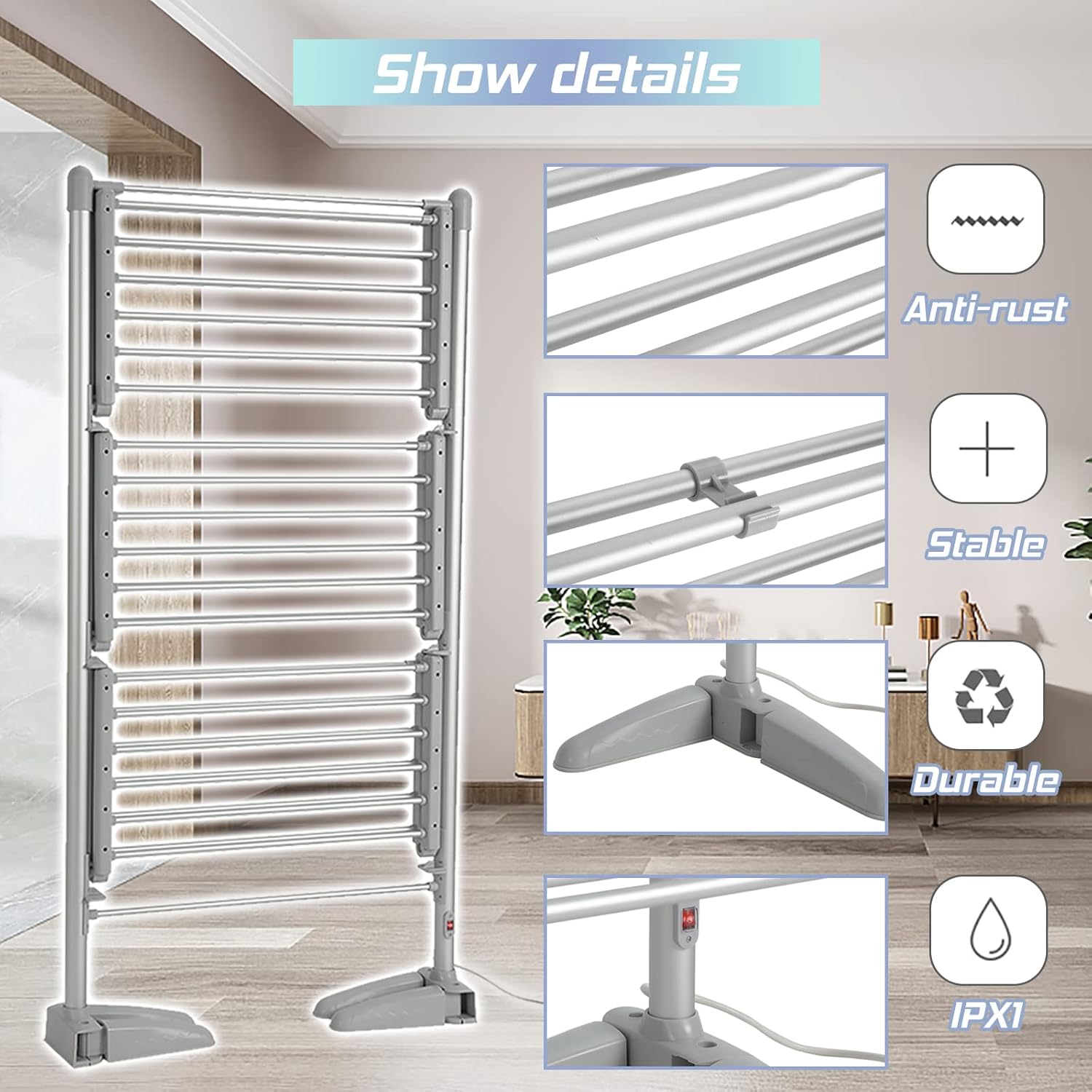 Heated Clothes Drying Rack Folding Electric Laundry Dryer O5526