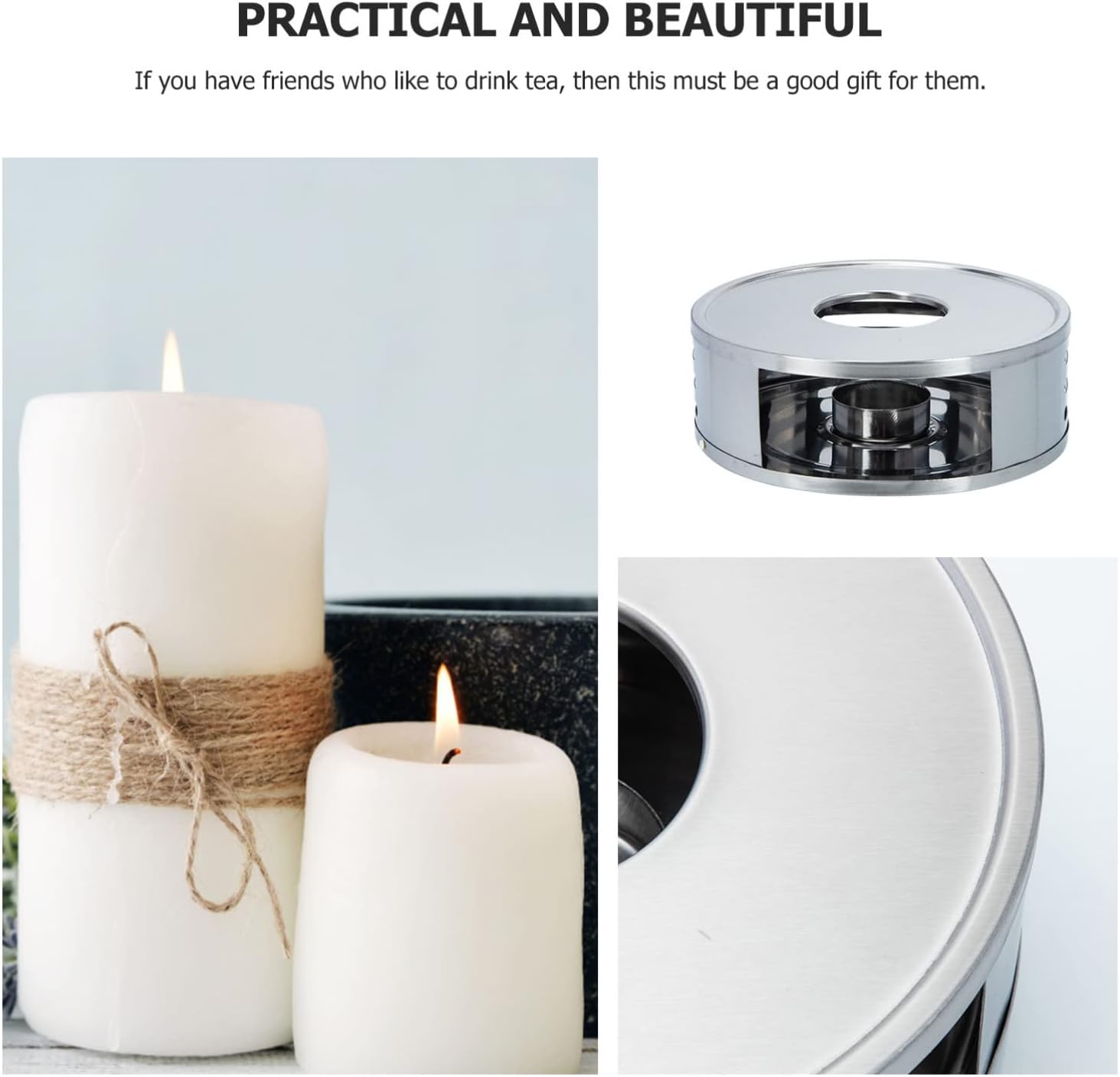PRETYZOOM Stainless Steel Tea Warmer Ceramic Candle Holder Base B79386