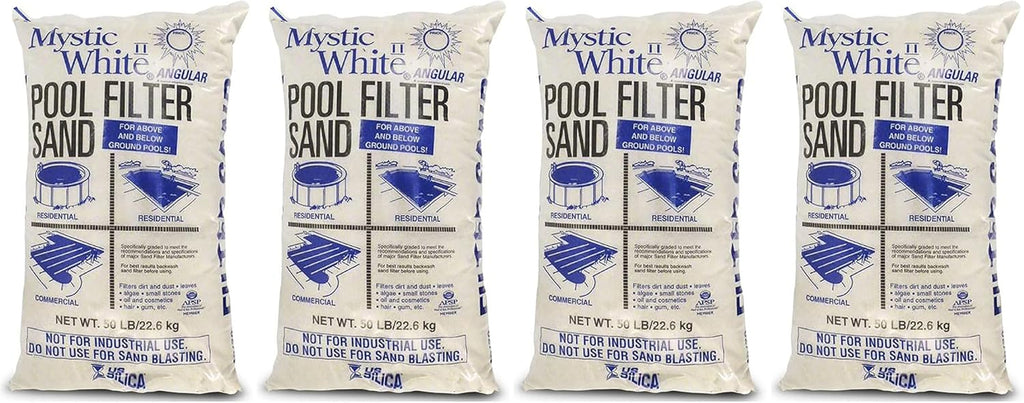50 Pound Mystic White II Non-Corroding Non-Staining Premium Swimming Pool Filter Sand Refill for Even Flow Rate, White (4 Pack)