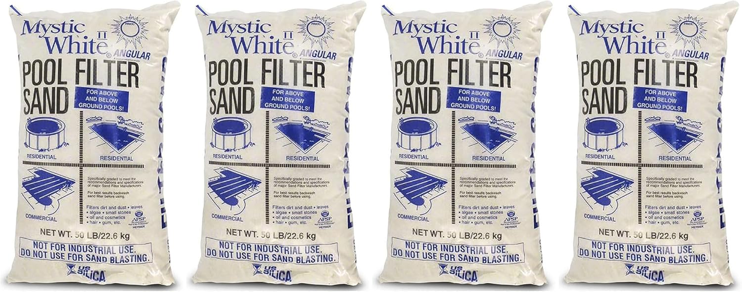 50 Pound Mystic White II Non-Corroding Non-Staining Premium Swimming Pool Filter Sand Refill for Even Flow Rate, White (4 Pack)