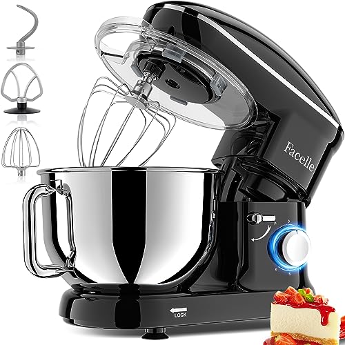Facelle Kitchen Stand Mixer, 660W Tilt-Head mixers kitchen electric stand mixer with 6.5 QT Stainless Steel Bowl, Dough Hook, Flat Beater, Wire Whip, Splash Guard, for Baking,Cakes