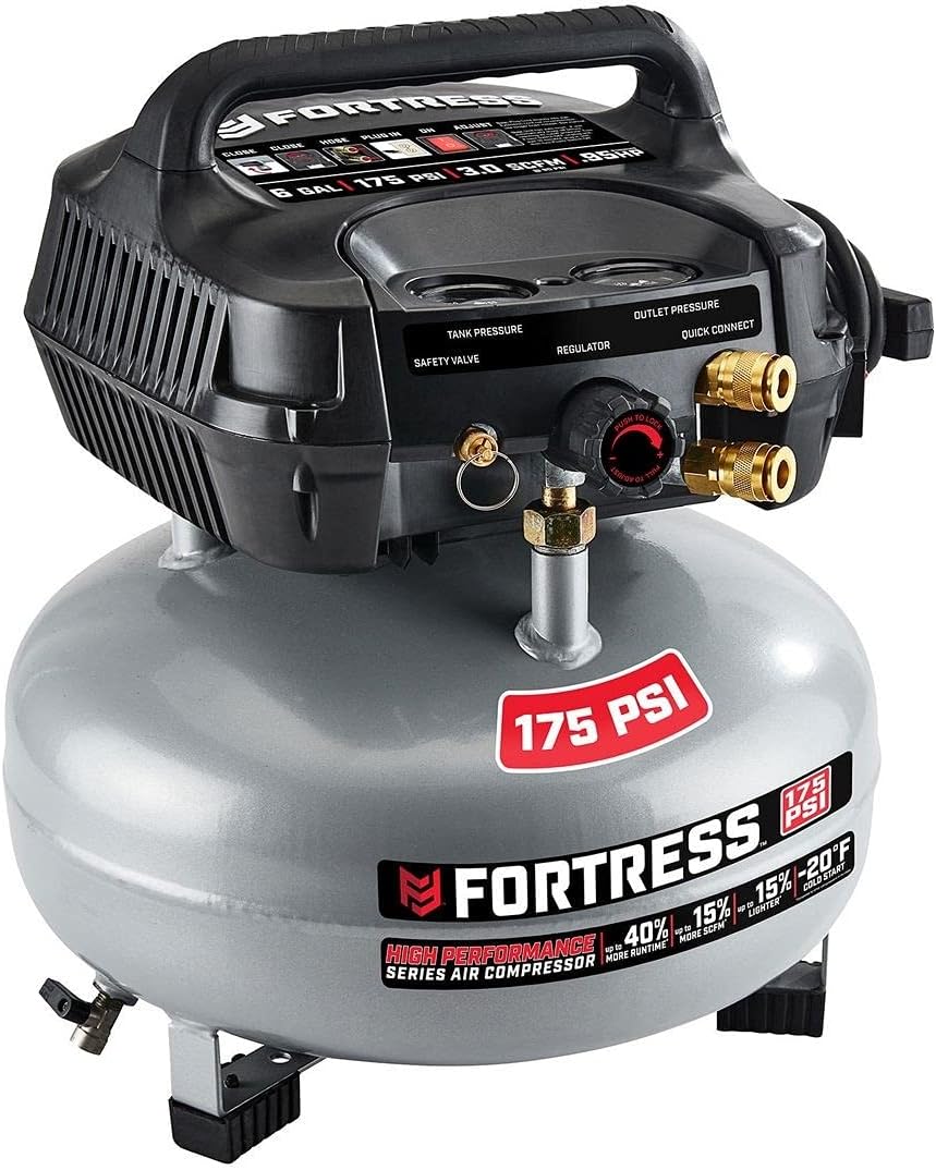 Fortress 6 Gallon 175 PSI Air Compressor High Performance 40percent more runtime