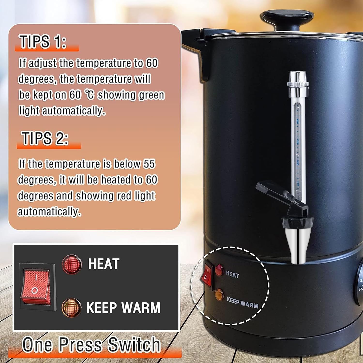 Commercial Coffee Urn 50-Cup 8L Stainless Steel Hot Drink Dispenser M3476