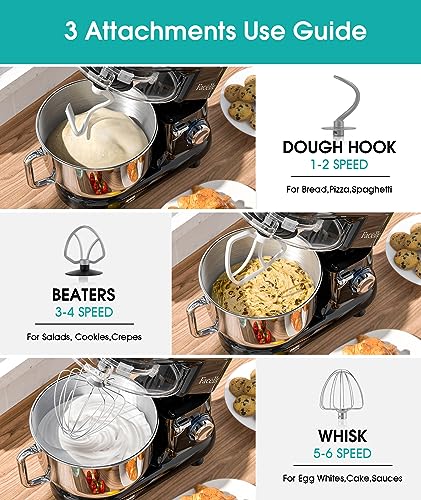Facelle Kitchen Stand Mixer, 660W Tilt-Head with 6.5 QT Stainless Steel Bowl Q746309