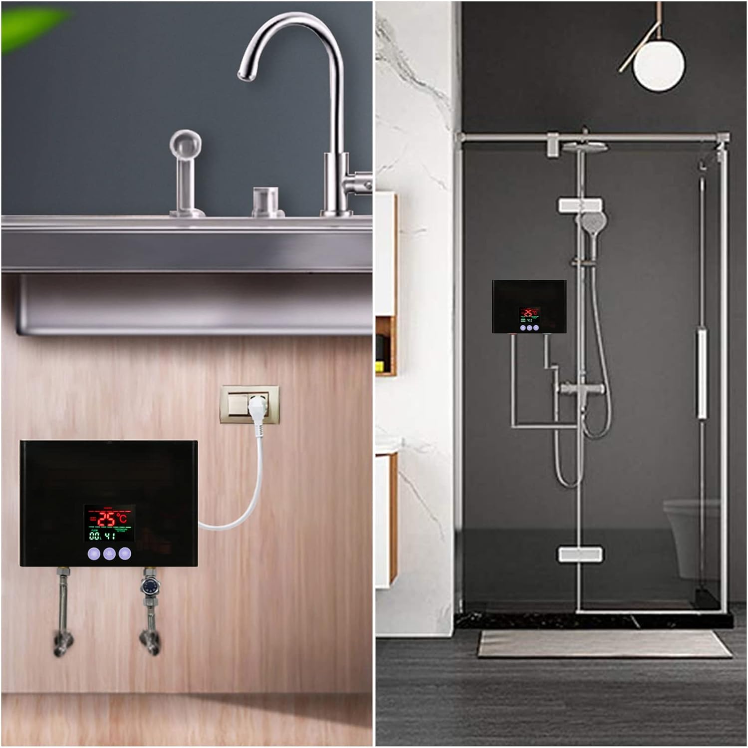 Tankless Electric Water Heater 110V 3000W Under Sink Instant Hot, Black C7774