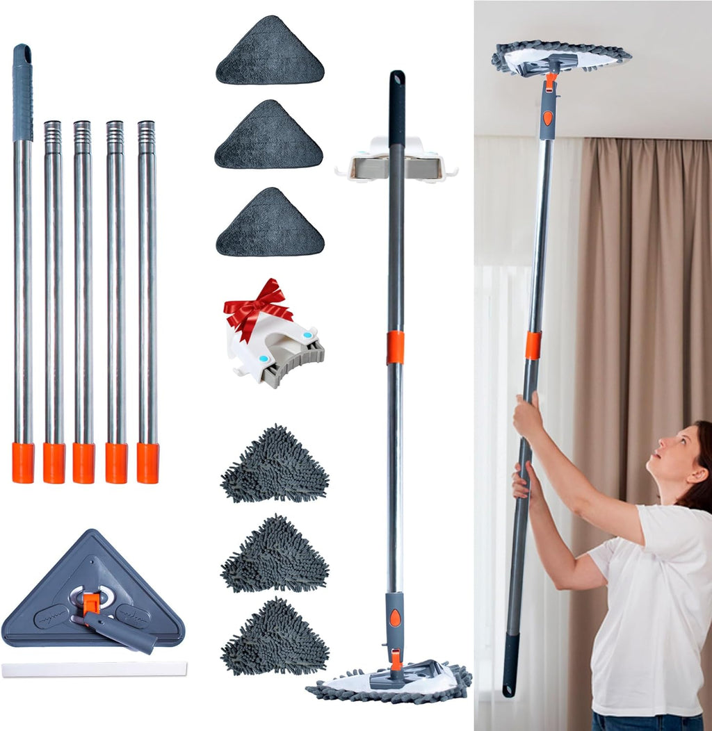 Sekundoj Wall Cleaning Mop with Long Handle 85 inches, Wall Cleaner Kit with 6 Microfiber Reusable Mop, Wall Cleaner Multifunctional