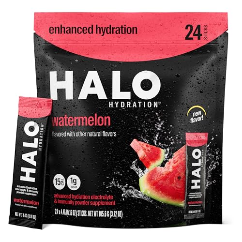 Halo Hydration - Electrolyte Drink Mix | Hydration Powder Packets | Watermelon Flavor – for Sports and Cycling | Easy Open Single Serving Stick
