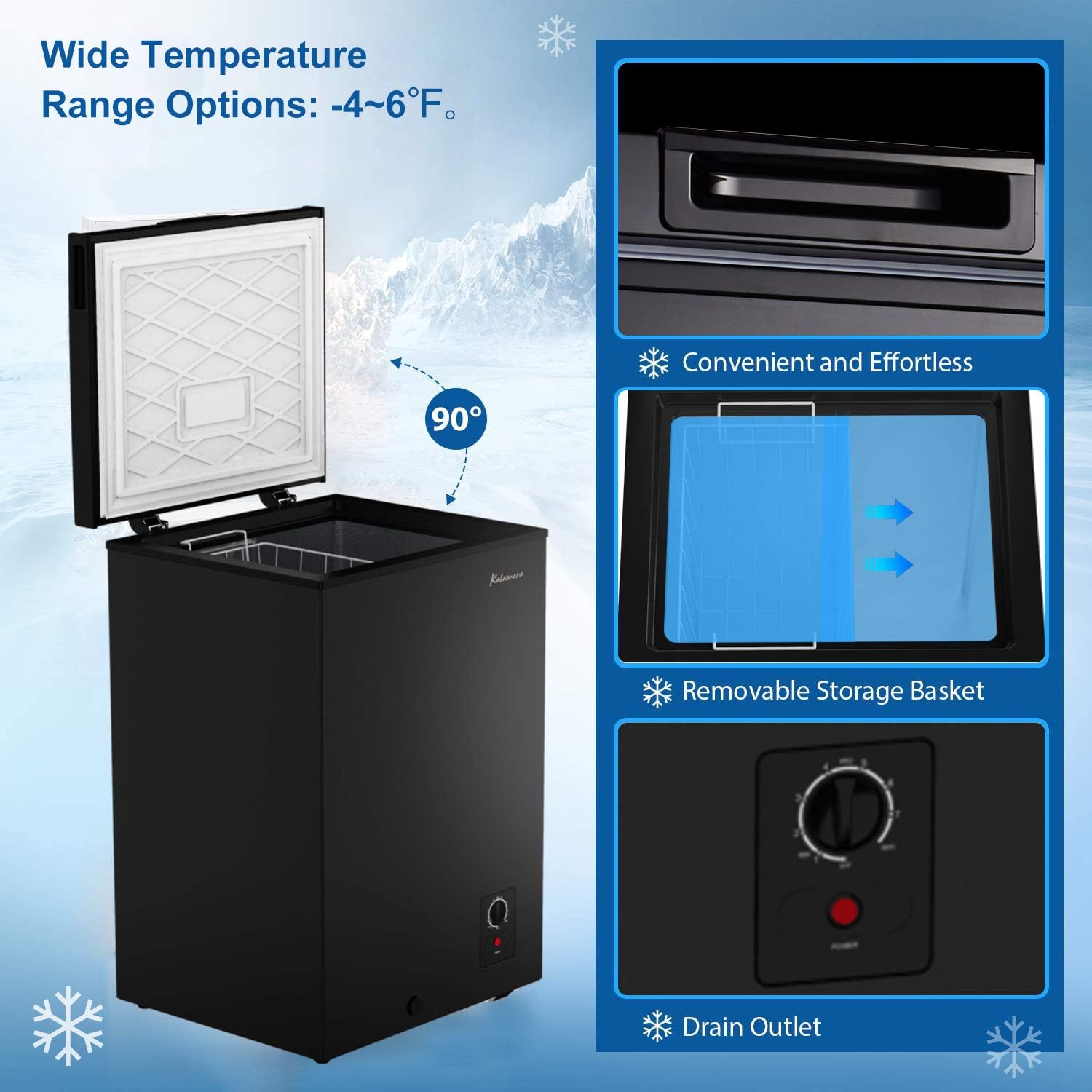 Kalamera 3.5 Cu.ft Chest Freezer for Home, Black, KCF-100-SS G8994