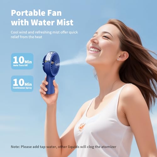 Otlonpe Portable Misting Fan, 4000mAh Rechargeable Handheld Fan with Power Bank B842