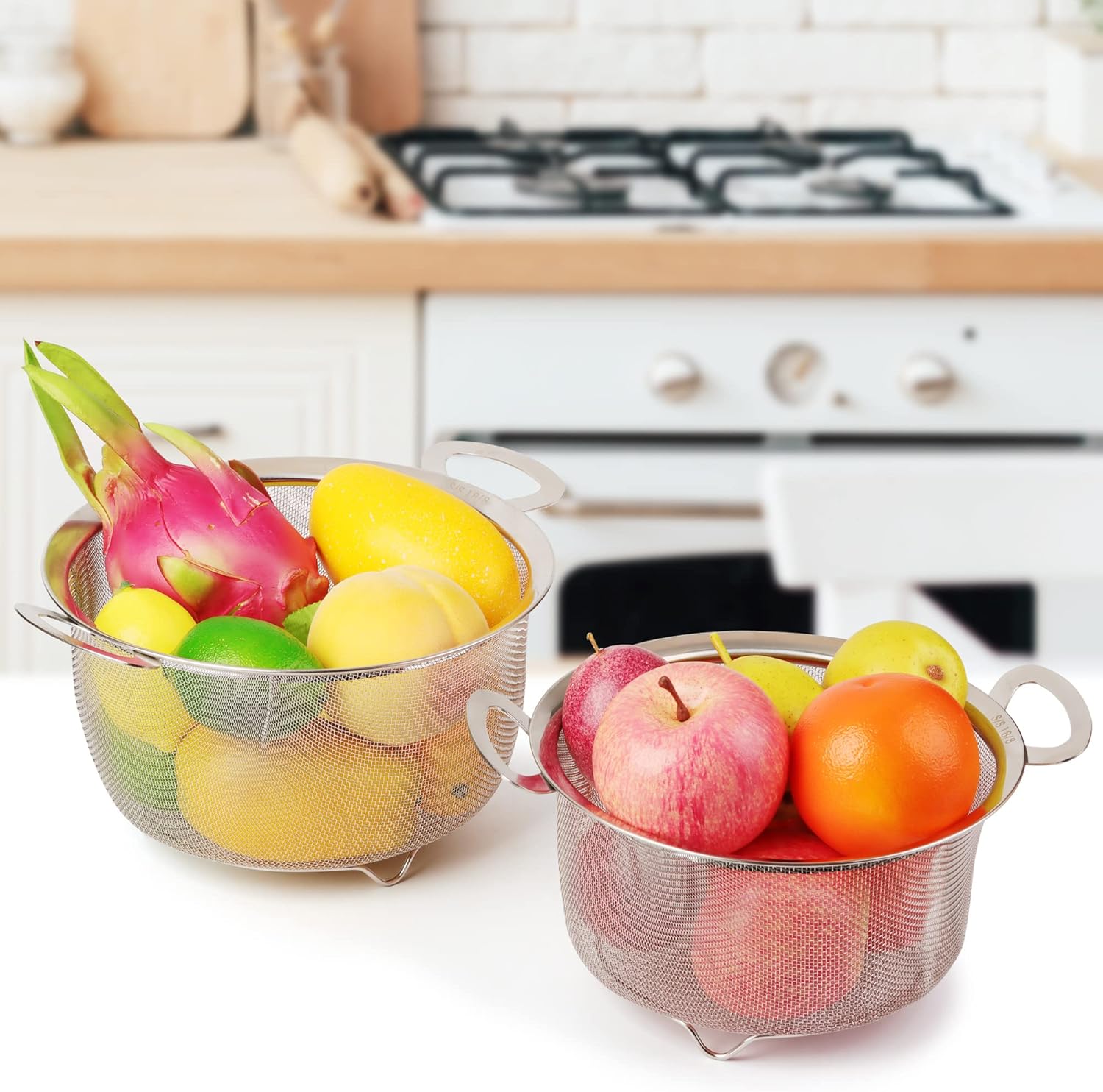 18/8 Stainless Steel Colander 2 Pack with Handles, Fine Mesh Strainer for Pasta and Vegetables X53096