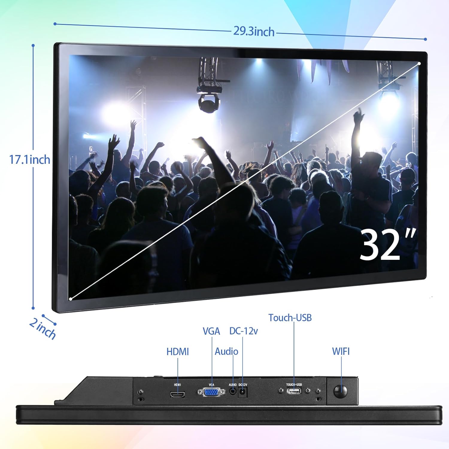 32 inch Capacitive Multi-Touch Industrial Monitor with Speakers, USB, VGA, DVI & HDMI Ports I9647