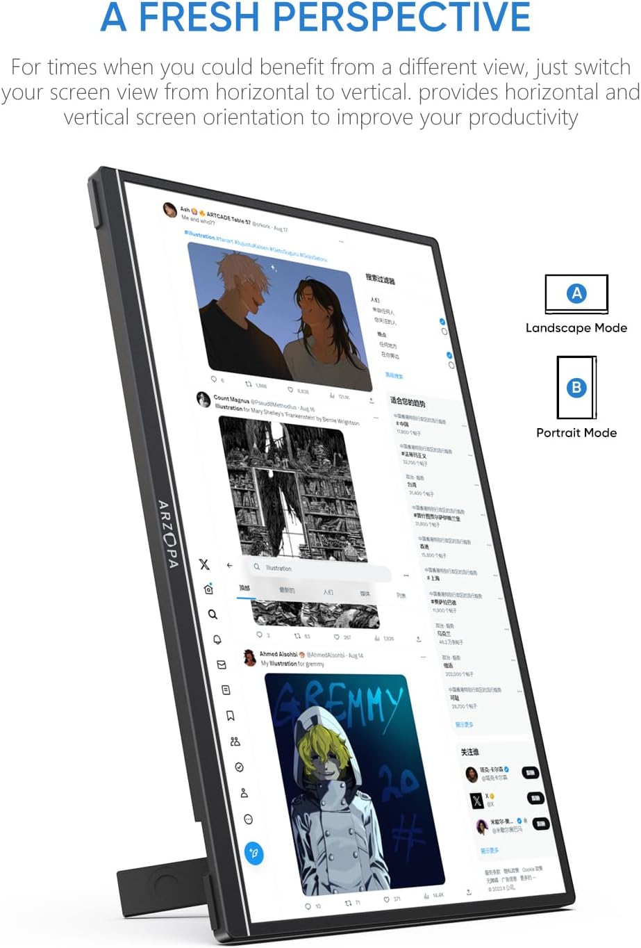 ARZOPA 2.5K Portable Monitor 16" HDR USB-C HDMI Laptop Monitor E457412