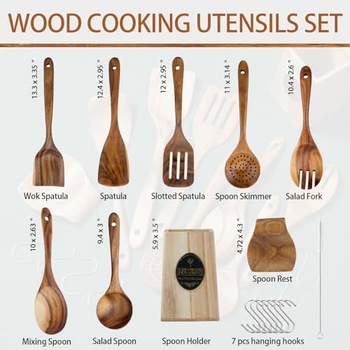 Natural Teak Wooden Spoons and Spatulas for Cooking X5653