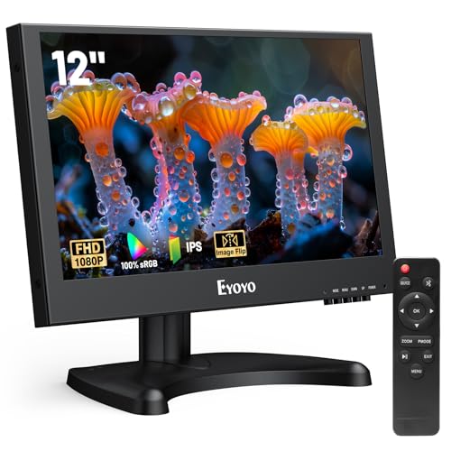 Eyoyo 12 inch Monitor 1920x1080 IPS LCD Screen Support VGA HDMI BNC AV USB Input Built-in Dual Loudspeakers Metal Housing for PC Laptop Raspi