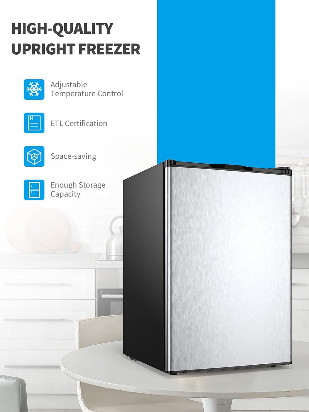 NAFORT Compact Upright Freezer 3.0 Cu. Ft. Stainless Steel Single Door F703