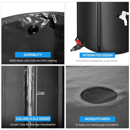 Portable Rain Barrel Water Collection Tank with Filter and Spigots T745
