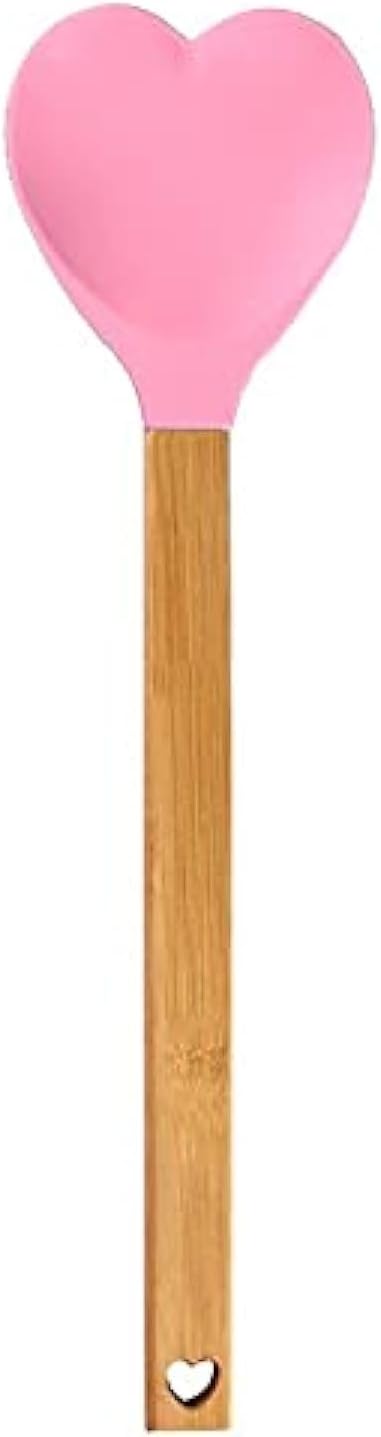 Generic Heart shaped silicone spatula – baking,stirring,pastry,kitchen utensil spoon – bamboo handle - meaningful kitchen gift idea – housewarming,mother’s day,wedding,engagement,Pink,2.8x13.4